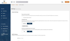 De algemene instellingen met auto refresh, vulnerability cache, autoremove en de SMTP-instellingen