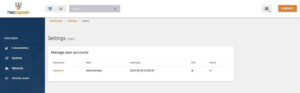 Het overzicht van gebruikersaccounts met rol, laatste login, 2FA en of het account actief is
